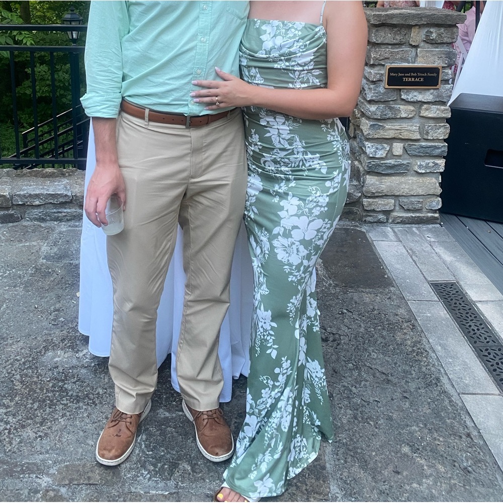 Green floral bridesmaid or wedding guest dress